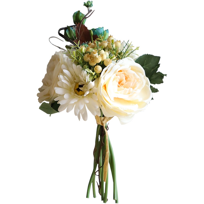 墨斗鱼 仿真花套装 客厅花瓶插花仿真植物园林假花装饰花餐桌仿真绿植 扶郎花玫瑰花束香槟色6613