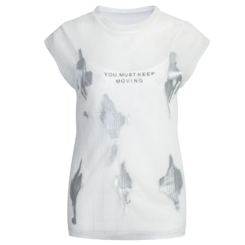 【福利款】拉夏贝尔印花吊带背心蕾丝雪纺衫两件套