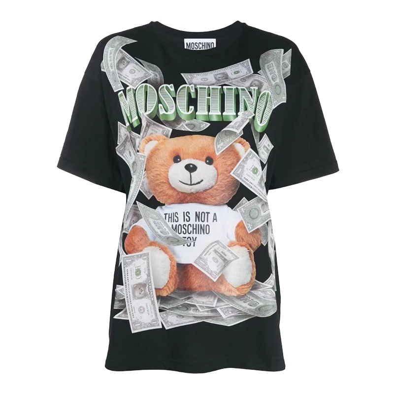 香港直邮 MOSCHINO莫斯奇诺 泰迪熊美元美金钞票印花短袖纯棉T恤女士