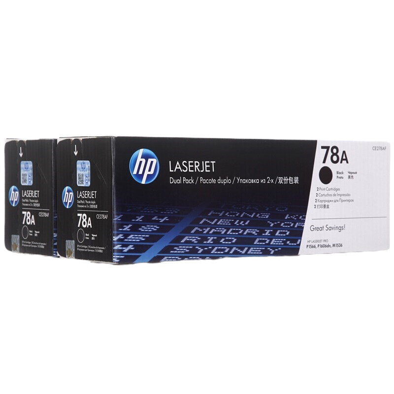 惠普(HP)CE278AF 78AF 黑色硒鼓 双包装(适用P1566 P1606dn M1536dnf)约2100页