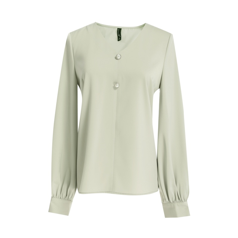 欧昵雪套头V领显瘦长袖打底衫上衣女设计感时尚小衫