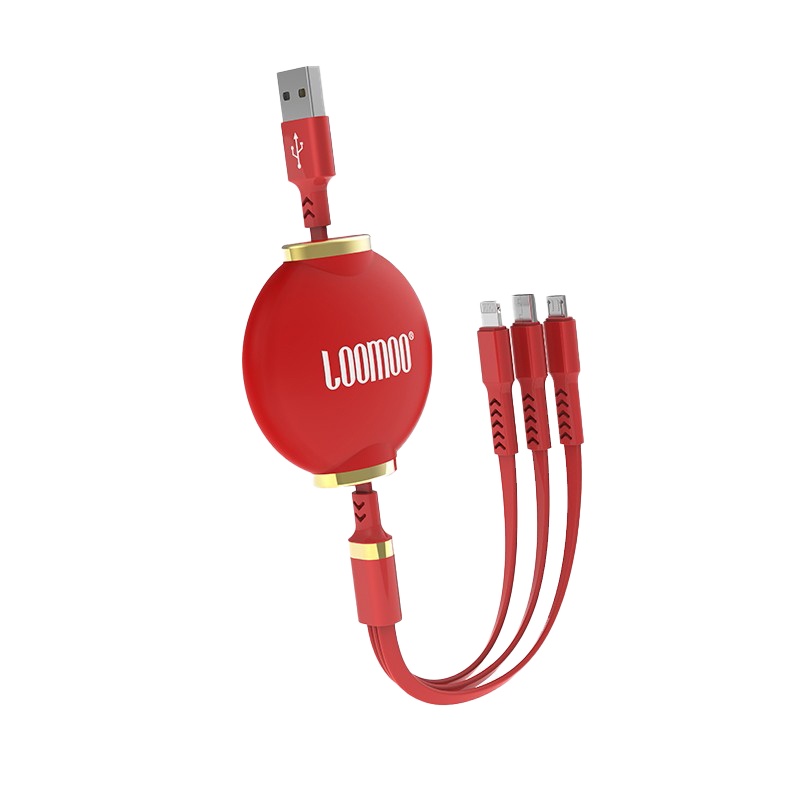 乐默 红灯笼伸缩一拖三充电线 LCB-155 喜庆红色通用数据线 120cm（单位：条）