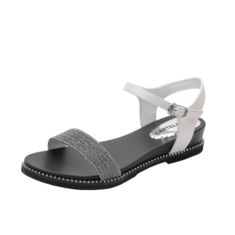 卡帝乐鳄鱼 (CARTELO) 韩版平底休闲低跟罗马百搭学生露趾凉鞋子 女