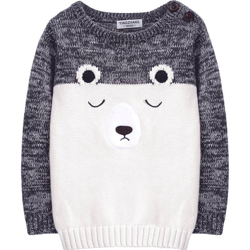 婴姿坊男童冬季肩开扣可爱小熊拼色针织衫宝宝休闲上衣毛衣打底衫 80-120cm 1-5岁