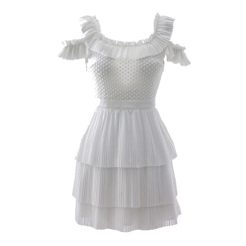 连衣裙2019新款夏泰国潮牌方领荷叶边装饰优雅短裙度假女