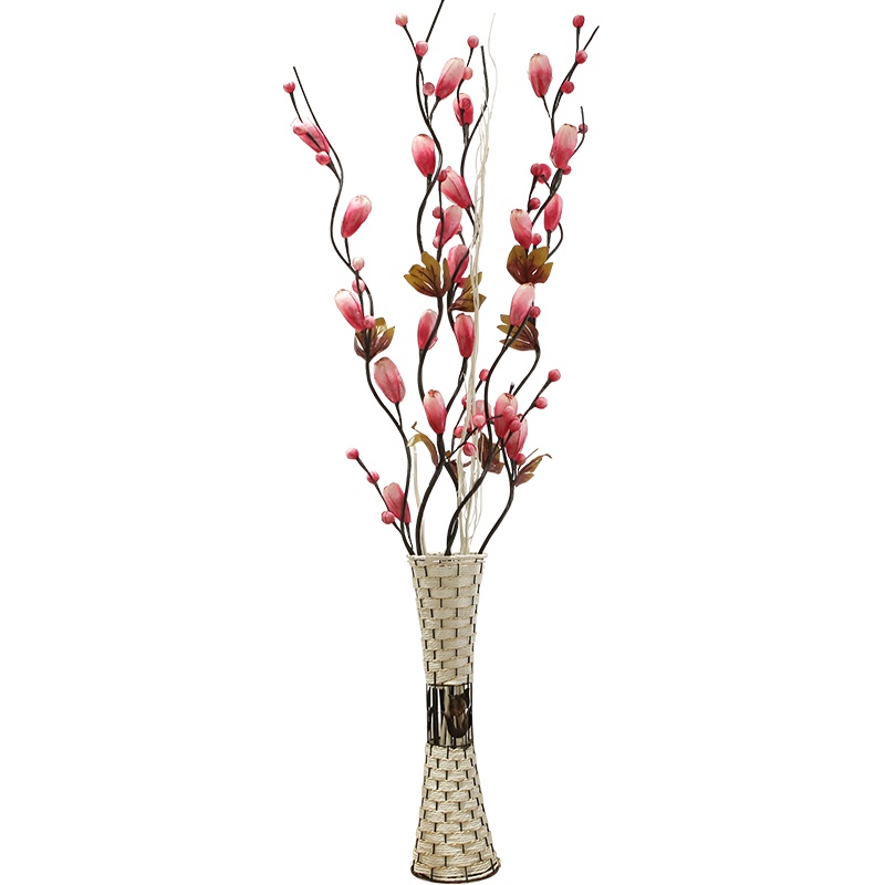 墨斗鱼仿真花套装0291红色假花叶脉干花花束客厅摆件高仿真花落地花瓶装饰摆件编织大花瓶套装室内装饰品酒柜