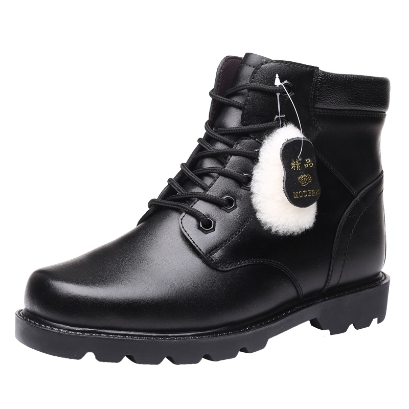 路易克思冬季新品作战靴羊毛靴一体高帮鞋子男户外靴子皮靴子5019