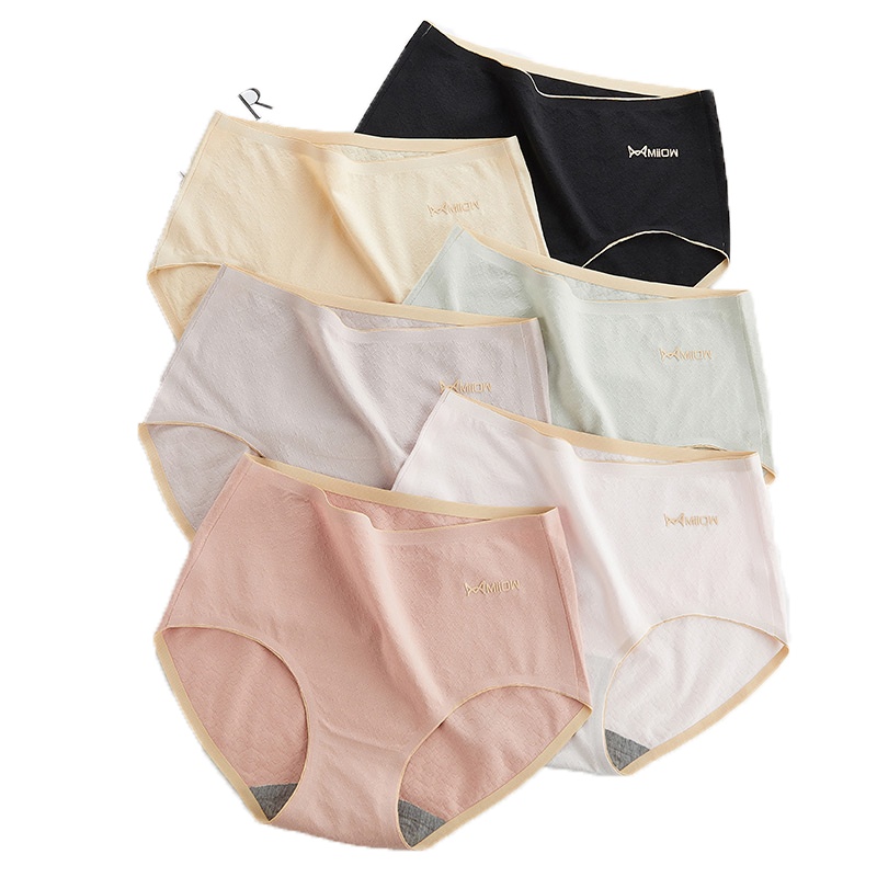 猫人女士4条装女士中腰纯棉全棉无痕抗菌大码女内裤三角短裤