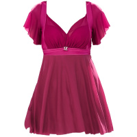 OOK连体裙式泳衣女保守遮肚显瘦游泳衣大胸聚拢性感大码泳装新款 玫瑰红