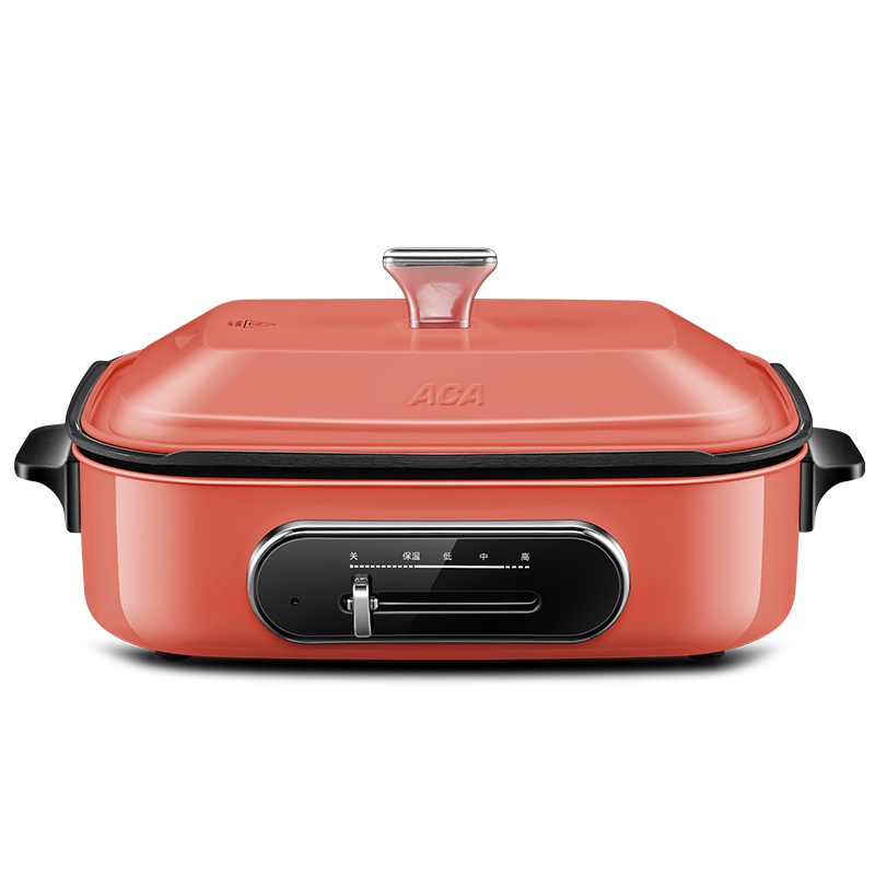 ACA北美电器网红款多功能料理锅家用一体烧烤电火锅炉烤肉机AH-MP1200珊瑚粉