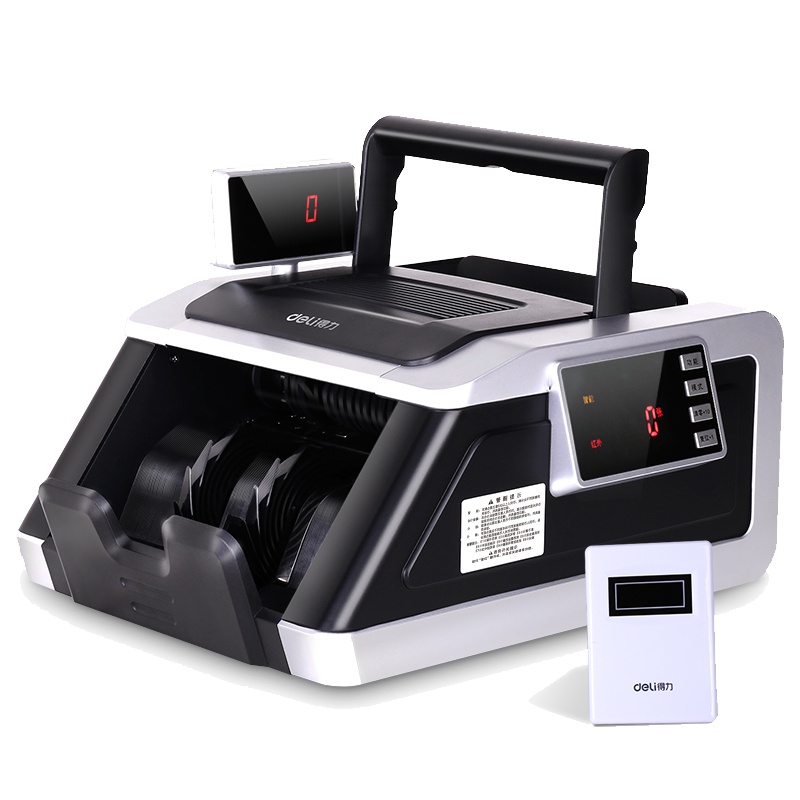 得力deli2194S经典点钞机B类三屏点验钞仪专业便携验钞机三屏旋转显示混点智能语音提示银行专用商用家用新币2019