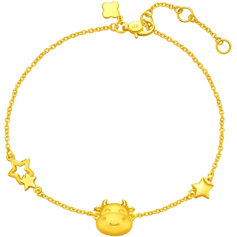 新款 周大福珠宝首饰小牛星星足金金金猪手链计价 EOF95