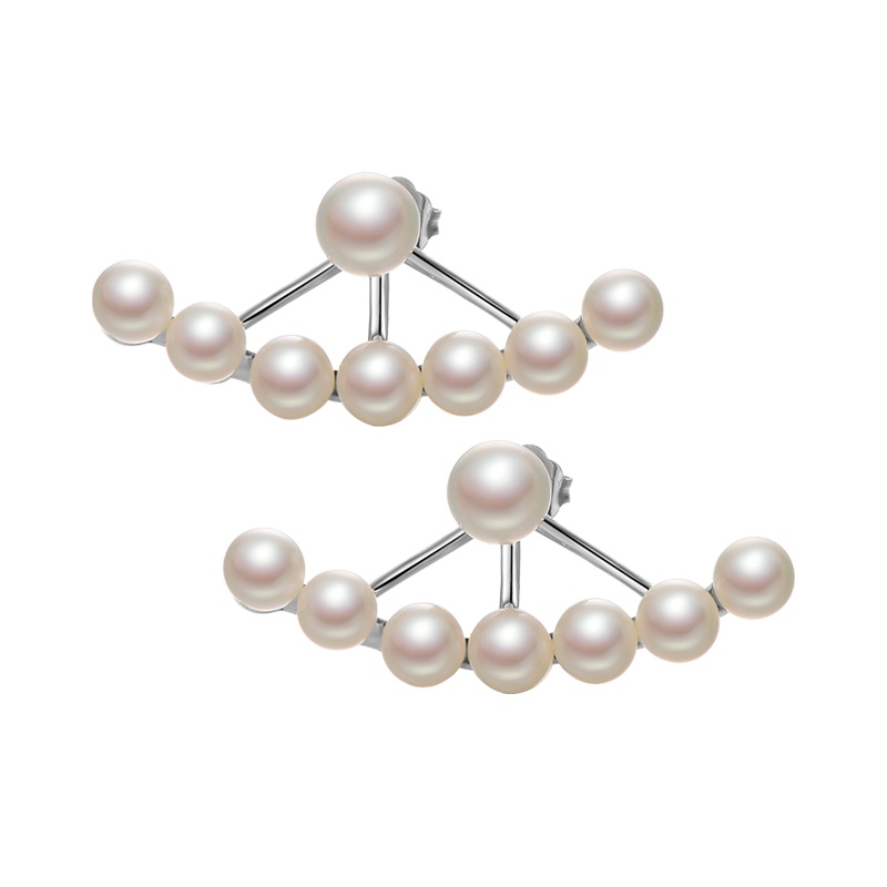 [京润珍珠]摇曳 4-7mm圆 S925银镶白色淡水珍珠耳钉 一款两戴 送女友 珠宝宠自己送妈妈送婆婆