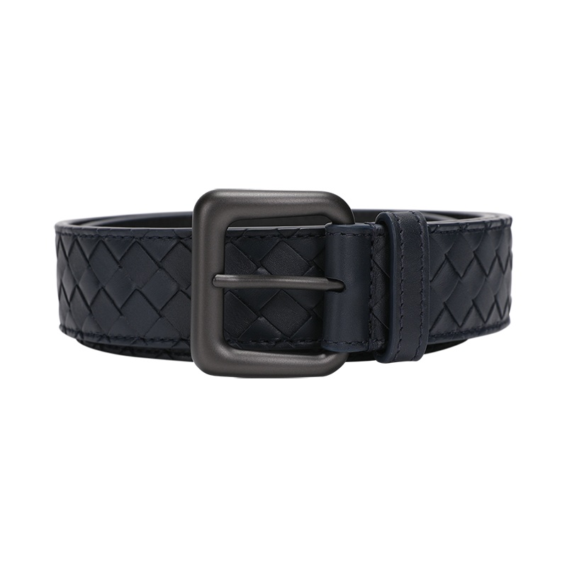 BOTTEGA VENETA 宝缇嘉 BV 男士编织牛皮针扣皮带腰带 深蓝色90