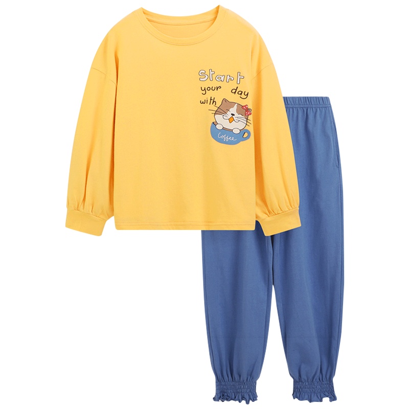 猫人儿童套装全棉女童睡衣春秋家居服纯棉家居两件套