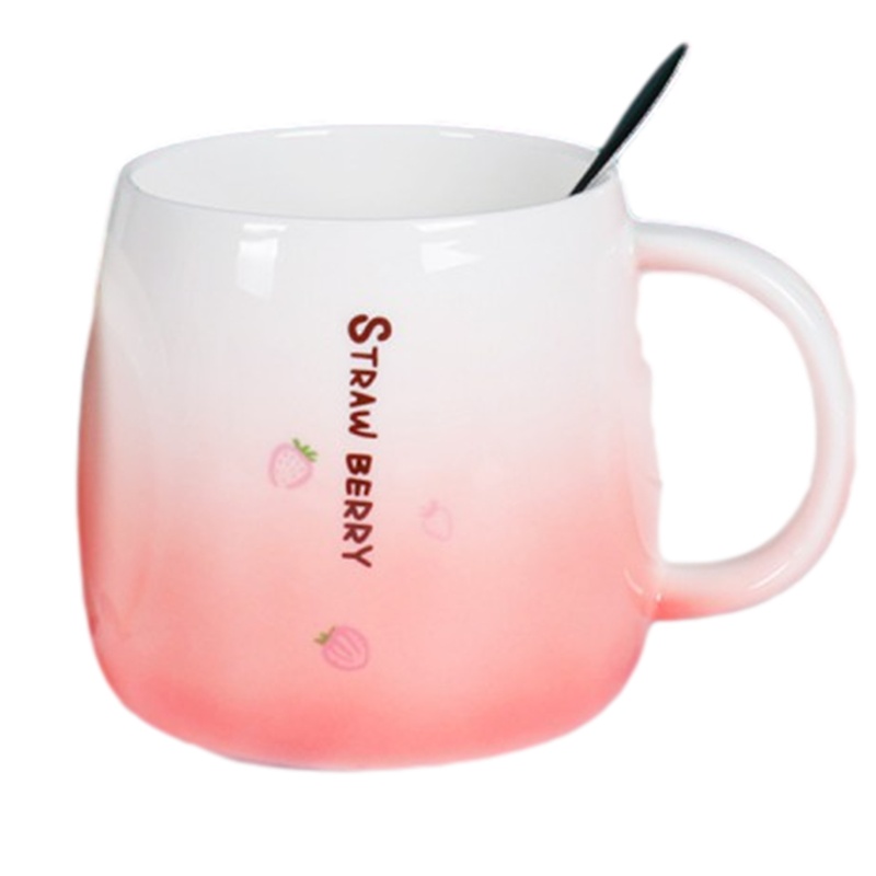 贝瑟斯 渐变草莓马克杯带盖勺可爱韩版少女陶瓷水杯子创意北欧ins咖啡杯