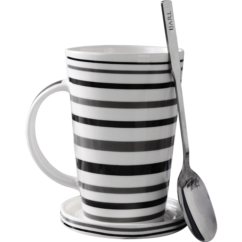 瓷魂 韩式陶瓷情侣水杯大容量咖啡牛奶杯子带盖带勺马克杯套装 线生活POLO-A款