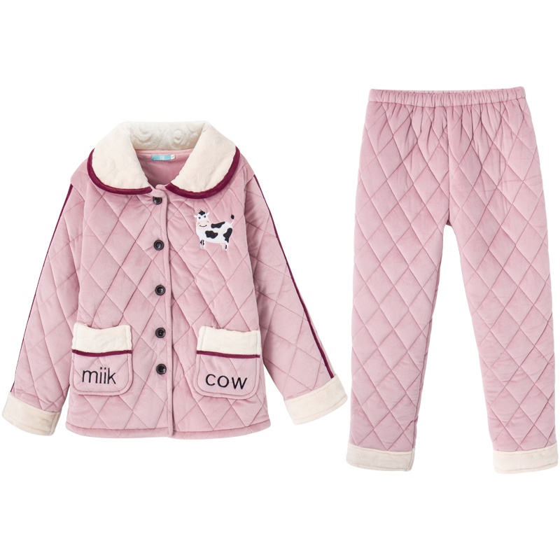 爱帝冬季家居服女加绒加厚保暖时尚夹棉睡衣学生外穿御寒居家服套