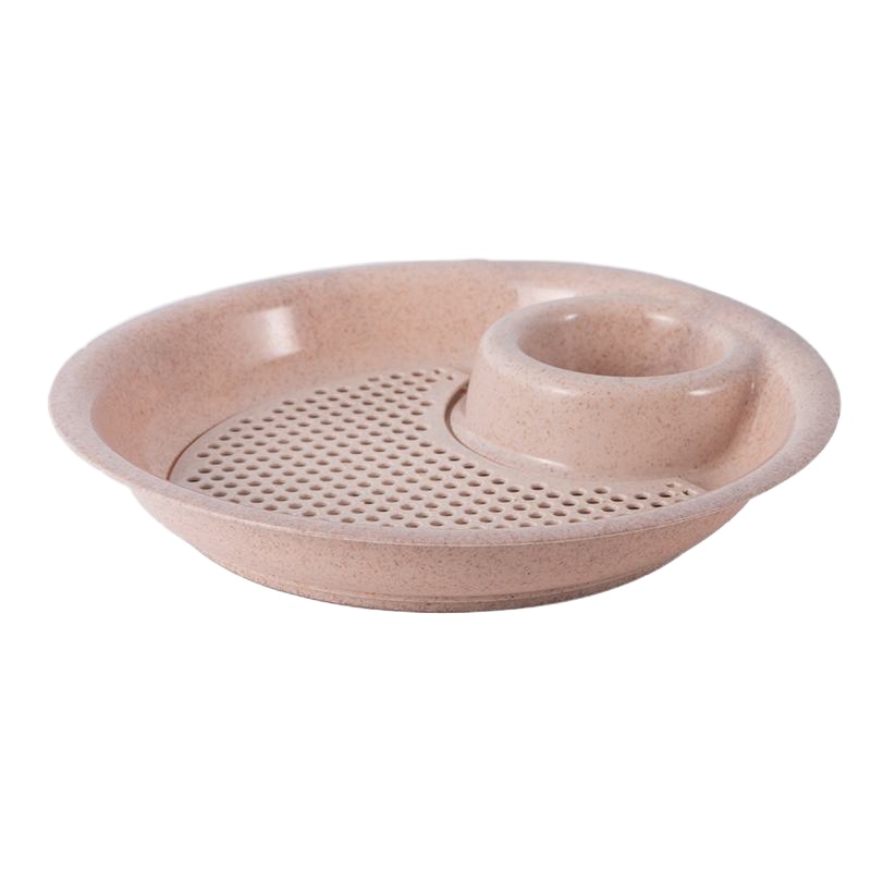 小麦秸秆饺子盘带醋碟家用水饺盘子圆形水果盘双层沥水盘餐具碟子 北欧米色1个装