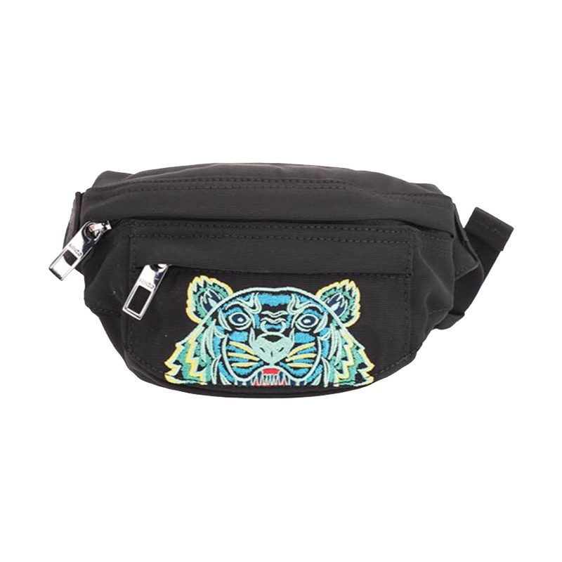 香港直邮 KENZO高田贤三 黑色老虎刺绣腰包胸包男士