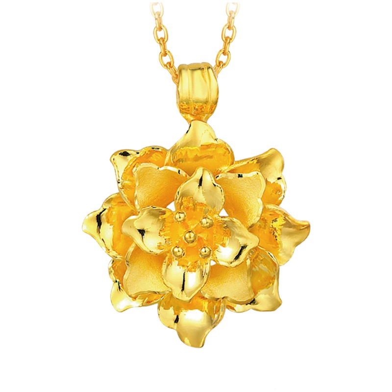 周大福珠宝首饰光沙盛开花朵足金黄金吊坠计价（足金工费118元）F217554