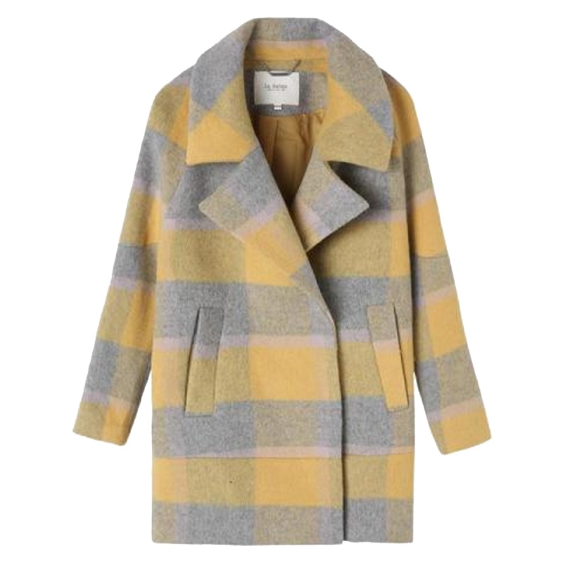 【专柜同款】冬季新款格子毛呢女式外套中长款呢子大衣气质外套女60007449_452