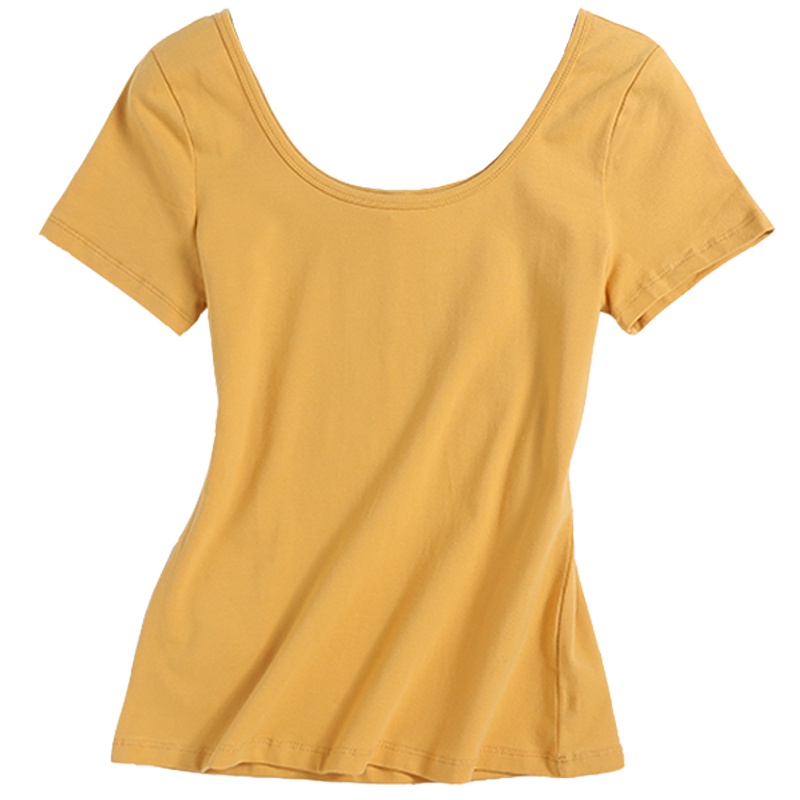 [多色可选]2019新款双U短袖95%精梳棉高品质显瘦修身纯色女t恤精梳棉打底衫宽松时尚韩版低领003