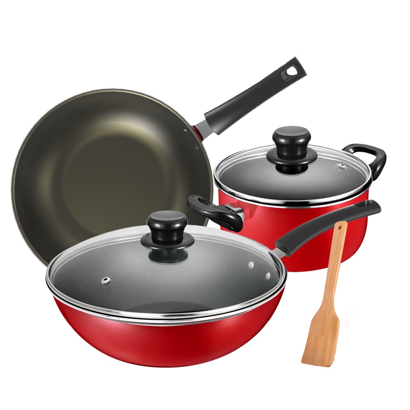爱仕达（ASD) 套装锅三件套锅具套装 PL03G1RWG 汤锅煎锅炒锅新不粘少油烟 锅具套装送木铲适用3件套明火专用