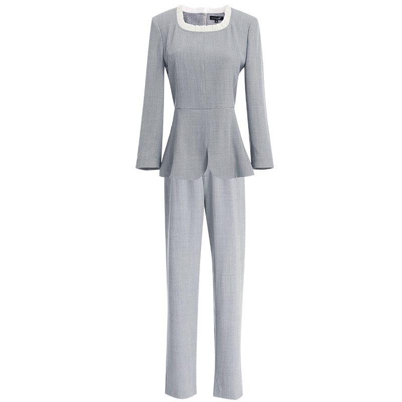 欧昵雪方领七分袖上衣+西装九分裤女OL职业时尚套装