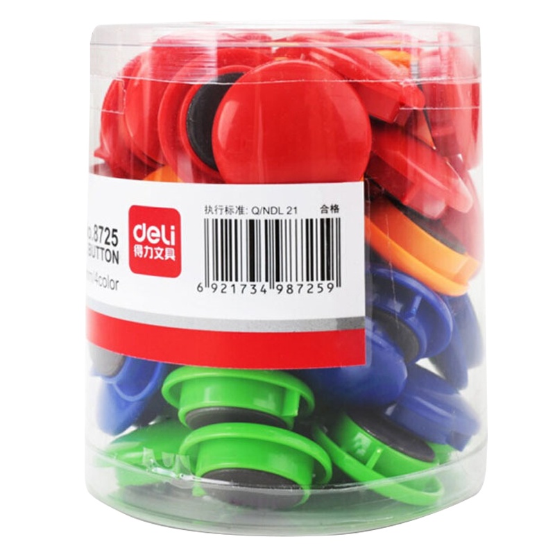 得力8725 彩色白板磁钉磁铁黑板吸铁石/磁铁φ30mm 48粒/筒白板配件 配合白板笔白板擦使用