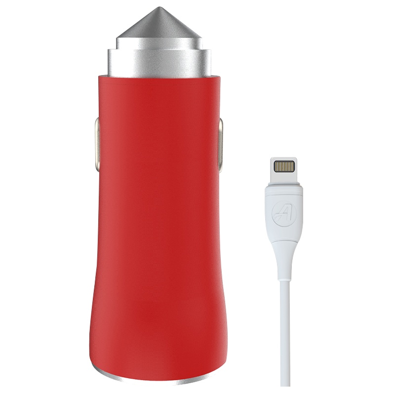 ASPOR A918 IPHONE 车载充电器3.4A 2合1组合配IPHONE数据线车充带灯2USB 红色