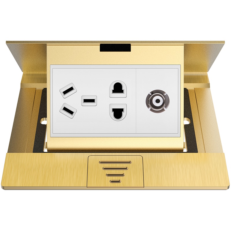 欧奔(EUROB)地插座全铜防水地插五孔加电视电源电视地板插座弹起式地插座