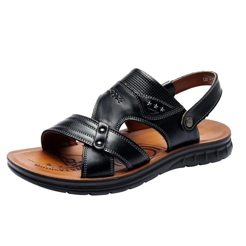 兽霸凉鞋男夏季2019新款男士休闲沙滩鞋户外防滑软底牛皮凉拖鞋