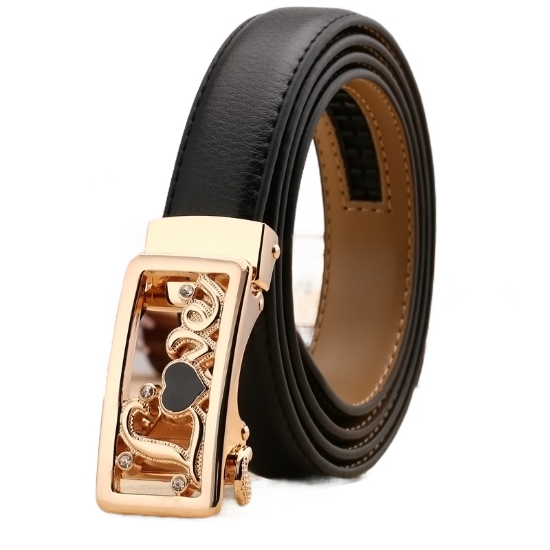 新款女士真皮皮带休闲百搭二层牛皮荔枝纹自动扣红色腰带女