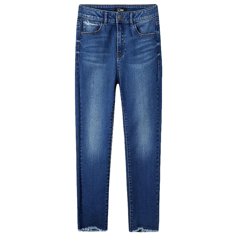 拉夏贝尔高腰弹力牛仔裤女冬季新款裤子显瘦紧身直筒长裤小脚裤打底裤