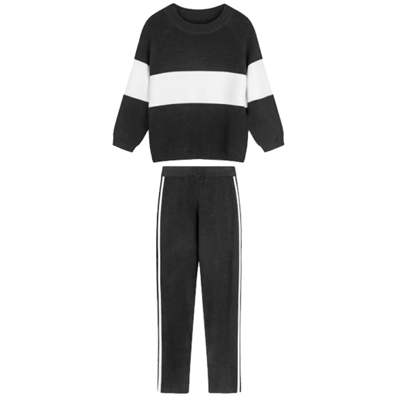 【热卖】针织女神套装秋季2018新款韩版气质时尚七分袖上衣裤子chic两件套20011809