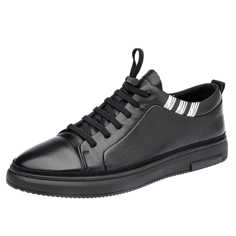 兽霸男鞋2019春季新款韩版百搭休闲皮鞋男纯色套脚头层牛皮板鞋