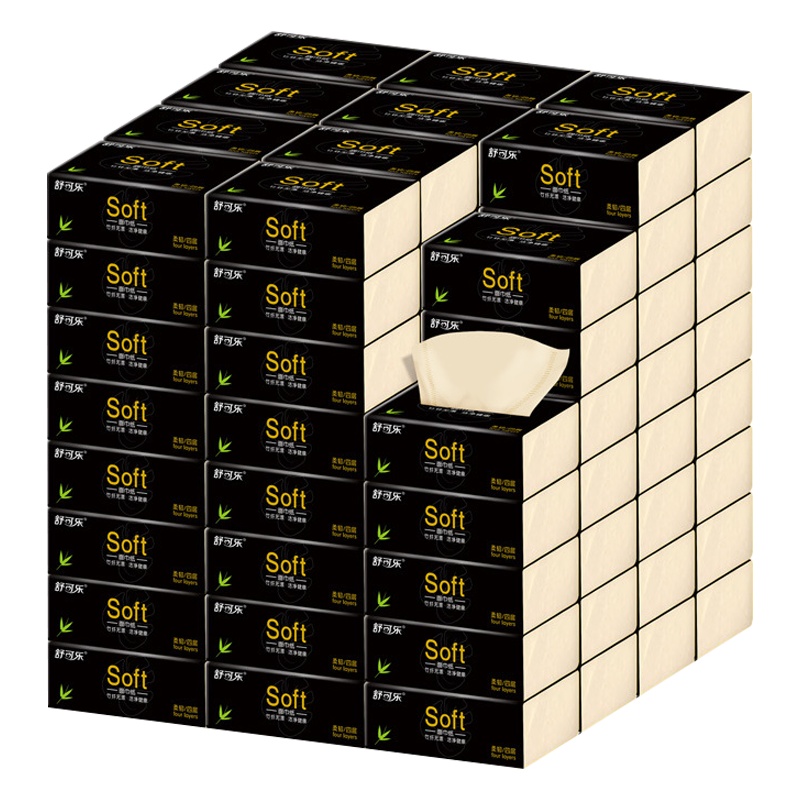 [40包]舒可乐本色抽纸家用竹浆纸餐巾纸抽取式面巾纸母婴适用柔韧4层加厚
