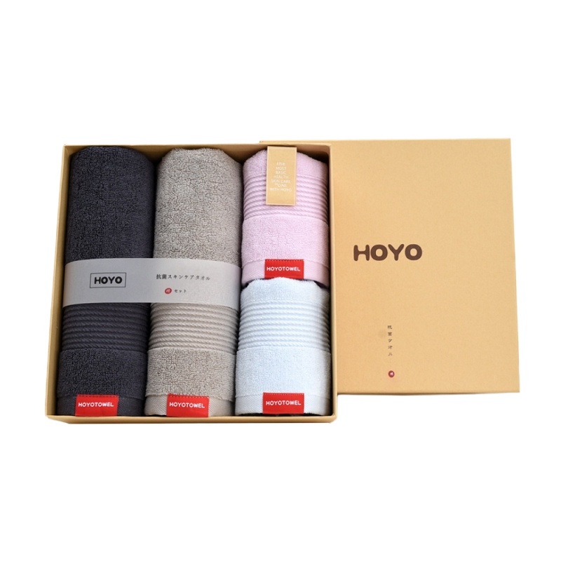 HOYO 日本抗菌纯棉7256伴手礼吸水四件套装方巾不掉毛洗脸家用4条/毛巾礼盒 单盒装