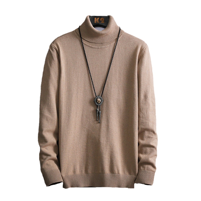 秋冬新款男士棉质毛衣青中年宽松纯色百搭高领毛衣男士针织衫套头男士长袖毛衣男士毛衫大码男装吉普战车JIPUZHANCHE