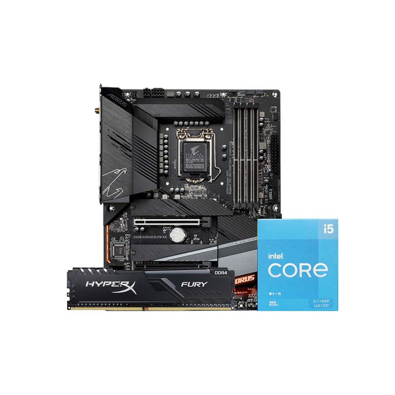 技嘉Z590 AORUS ELITE AX+英特尔I5 11400F CPU+Fury 3200 8G内存