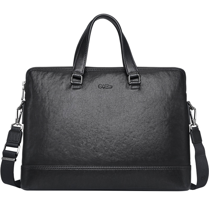 金利来（Goldlion) 公文包头层牛皮商务手提包时尚横款大容量休闲男包 黑 FA183054-111