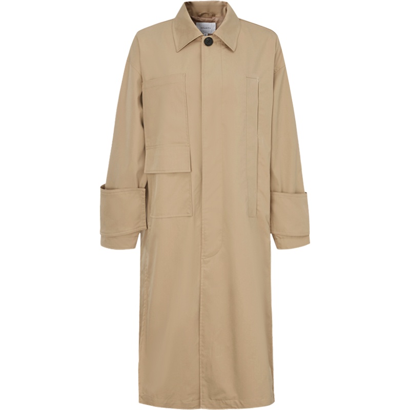 [2件2折价:328]MECITY男女同款春季新款宽松口袋工装休闲中长情侣款风衣外套