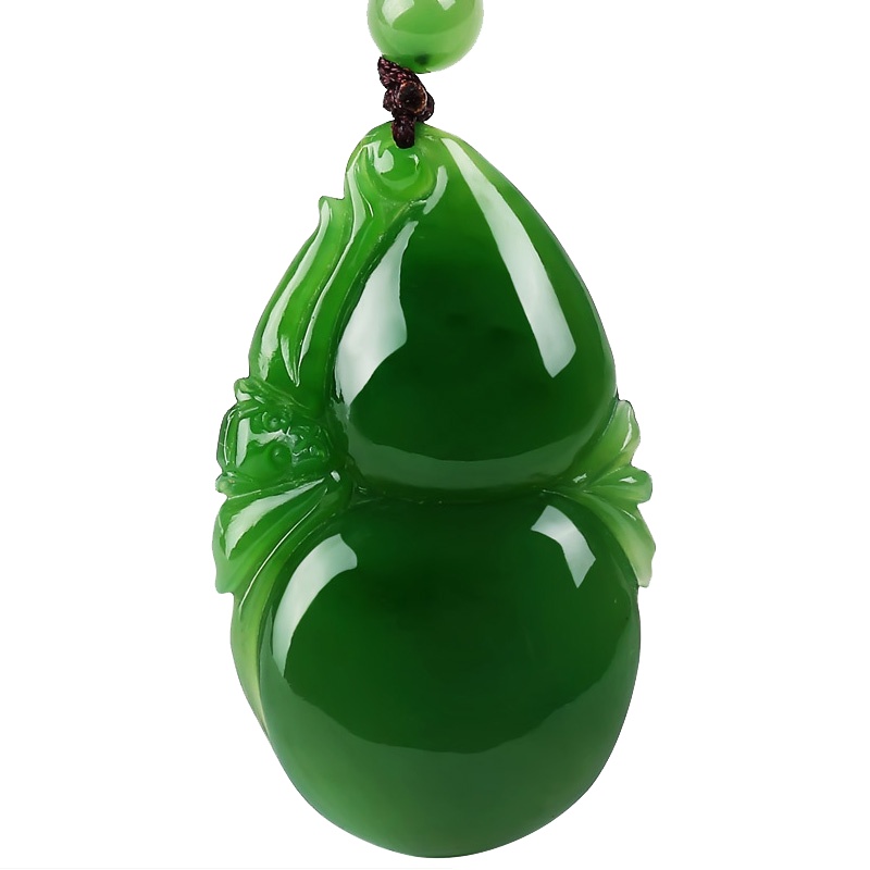 帛兰梓韵 天然和田碧玉葫芦灵猴挂件菠菜满绿和田玉男女款玉吊坠