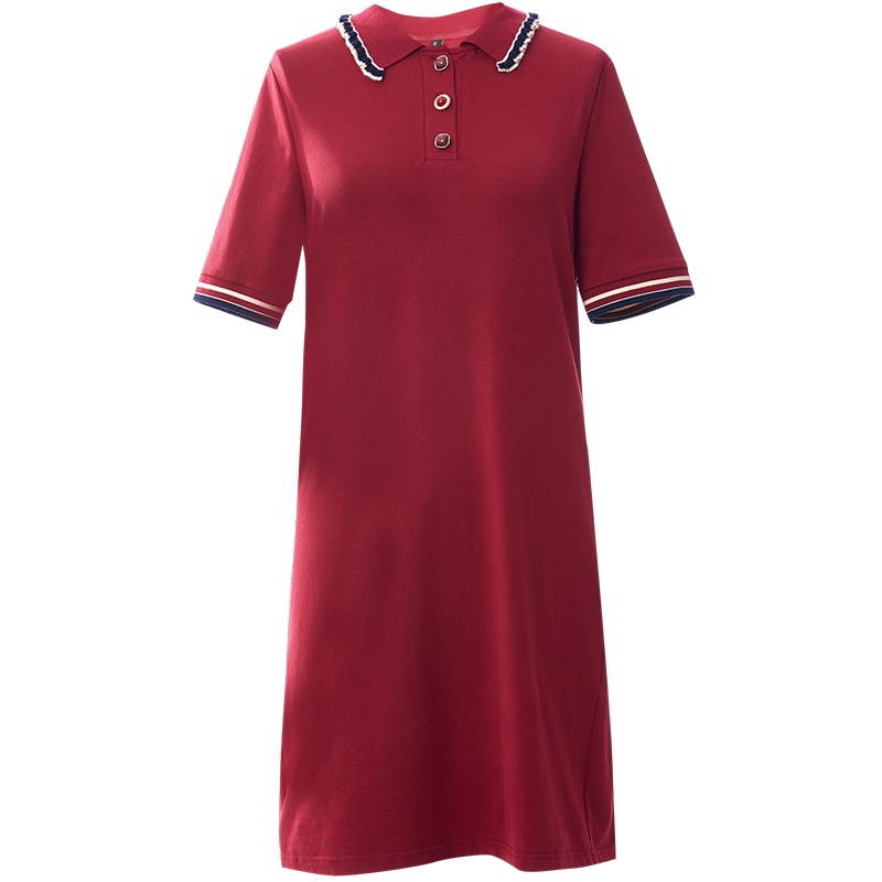 欧昵雪夏季休闲Polo领宽松显瘦短袖T恤中裙女直筒连衣裙