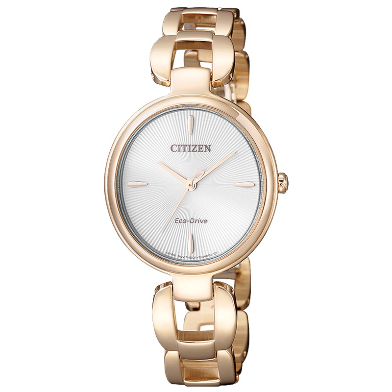 西铁城(CITIZEN)手表女士日本 光动能不锈钢玫瑰金色表带女表EM0423-81A