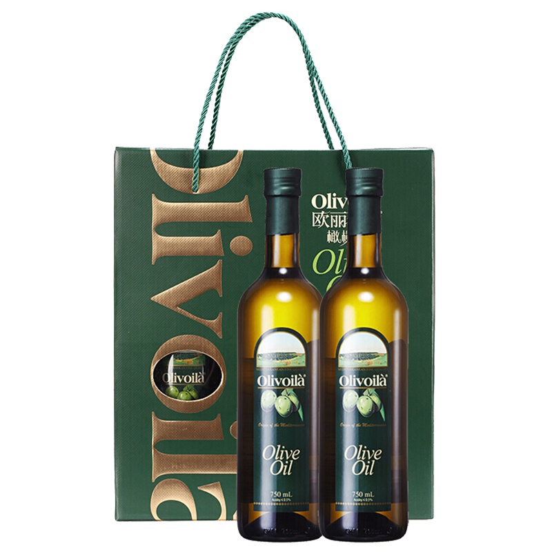 欧丽薇兰纯正橄榄油750ml*2瓶礼盒装 【送澳洲天然海盐300g】送礼家用食用油 凉拌油
