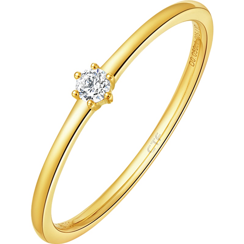 刻字周大福Y时代时尚简约18K金钻石戒指 钻戒 女U159096