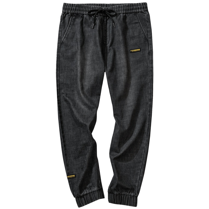 千纸鹤男士纯棉牛仔裤男青年时尚潮流松紧腰宽松束脚休闲九分裤男90330