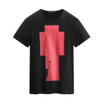 GXG男装 春季男士黑色时尚修身休闲都市圆领T恤潮流短袖T恤